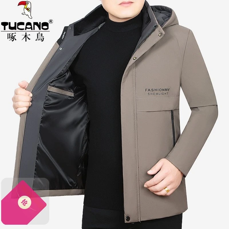 啄木鸟春秋季中年男士夹克衫可脱卸帽薄款高档休闲上衣爸爸外套男