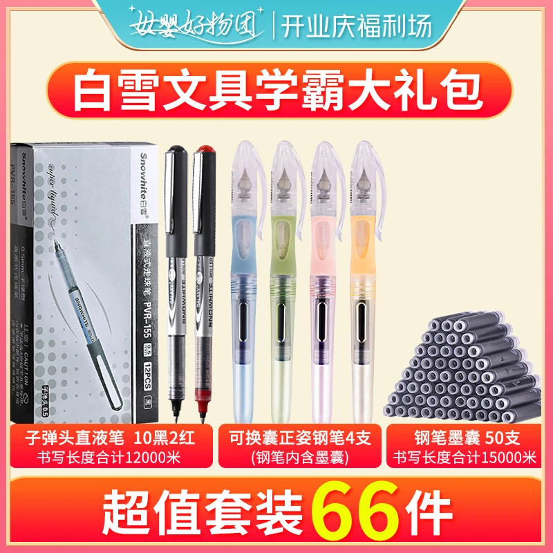 过节礼包白雪直液式速干走珠笔正姿钢笔礼包圣诞礼盒66件小学生