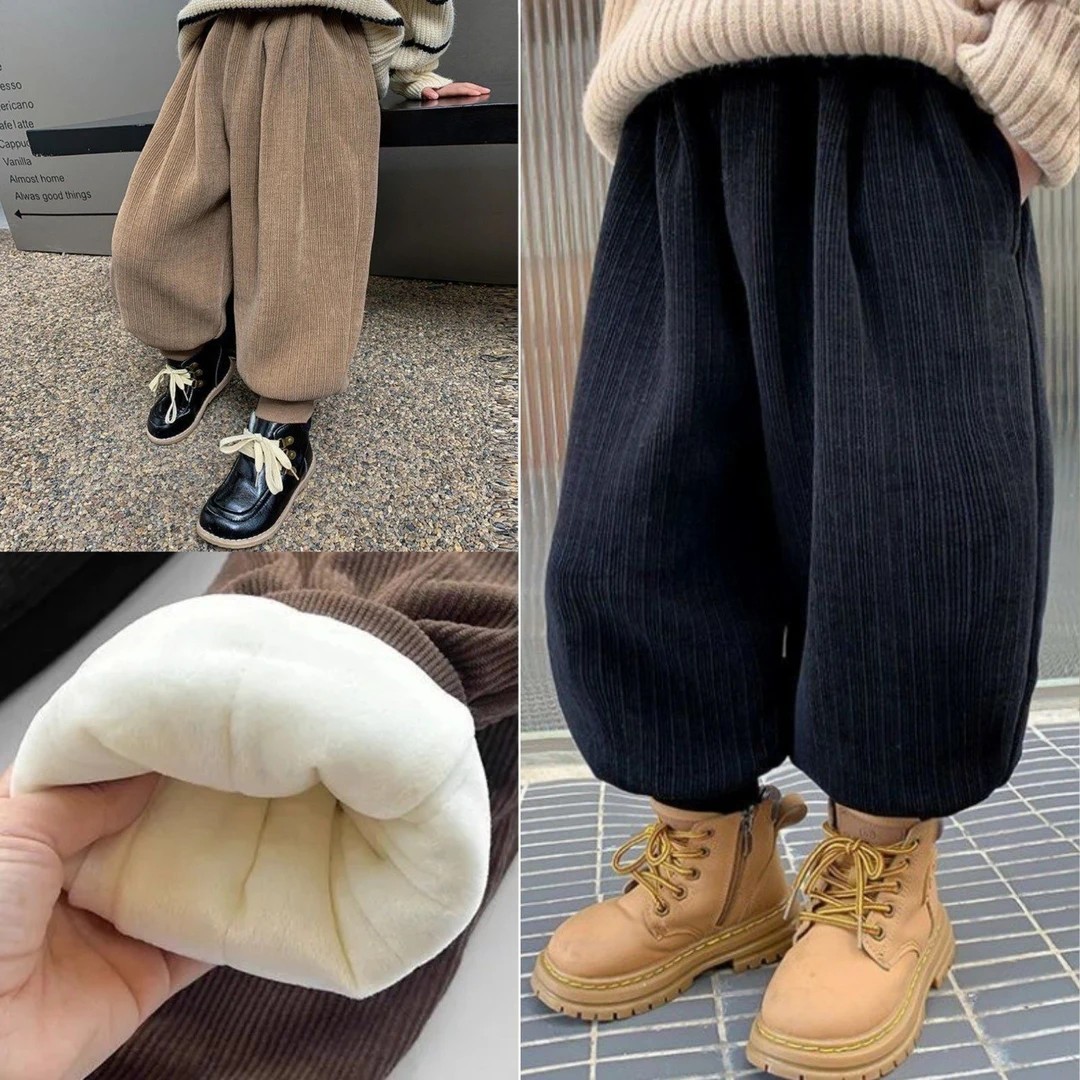 男童裤子春秋冬装2025新款儿童小丸子加厚一体绒灯芯绒运动长裤