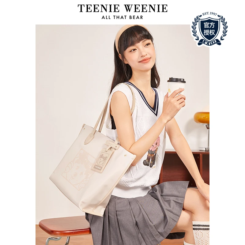 Teenie Weenie单肩休闲大容量通勤托特包女小熊印花