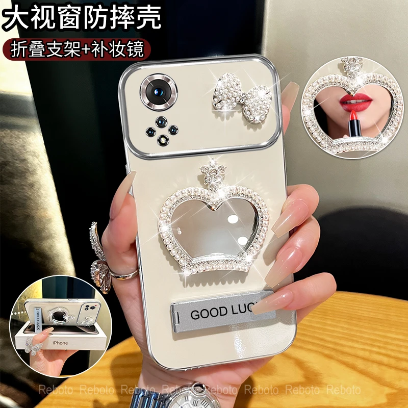 适用华为nova9/9pro皇冠补妆镜大视窗手机壳全包防摔创意网红女款