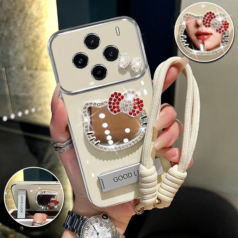 适用vivox200promini猫咪补妆镜大视窗手机壳创意防摔网红女款