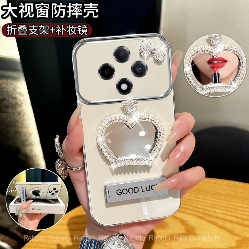 适用vivoy300pro皇冠补妆镜大视窗手机壳创意防摔电镀网红女款