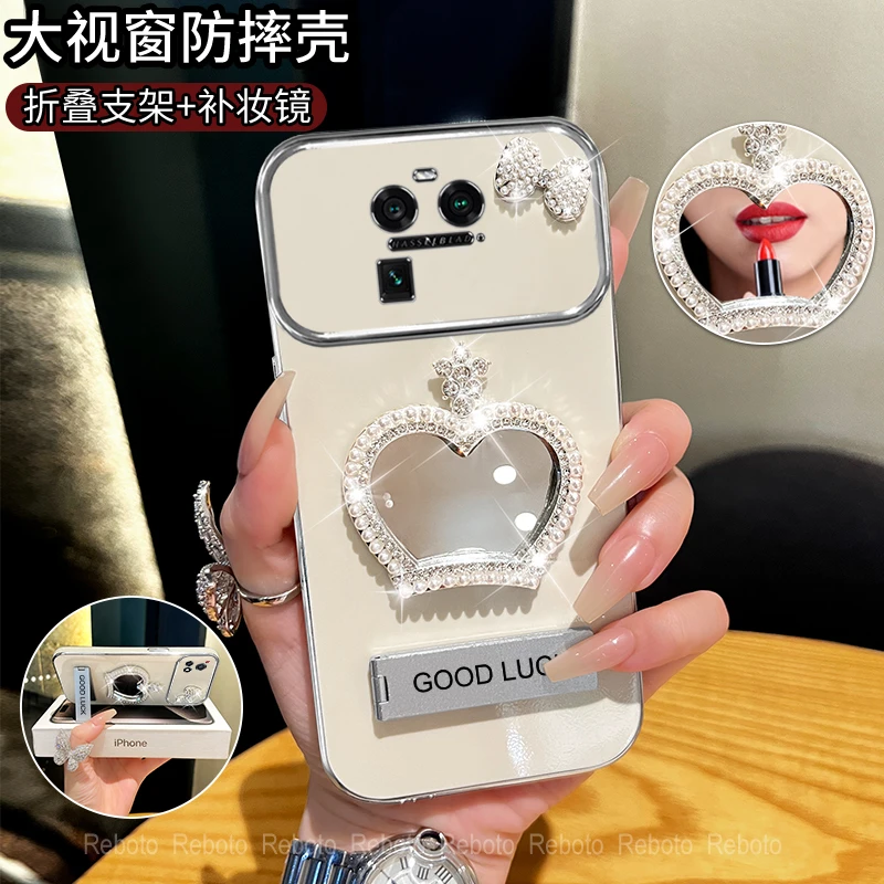 适用oppofindx6皇冠补妆镜大视窗手机壳全包防摔创意网红女款电镀