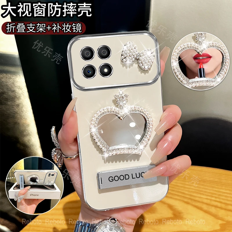 适用红米k70/k70pro皇冠补妆镜大视窗手机壳全包防摔电镀网红女款