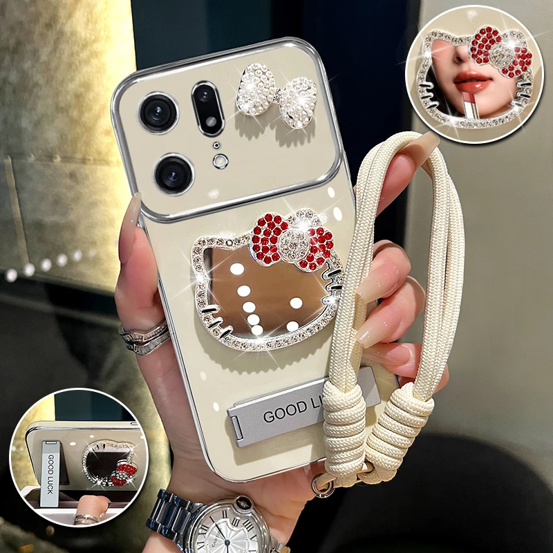 适用oppofindx5/pro猫咪补妆镜大视窗手机壳创意全包防摔网红女款