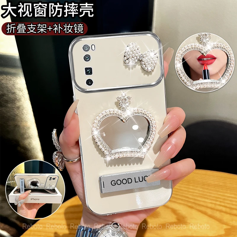 适用华为nova7pro皇冠补妆镜大视窗手机壳全包防摔电镀网红女款