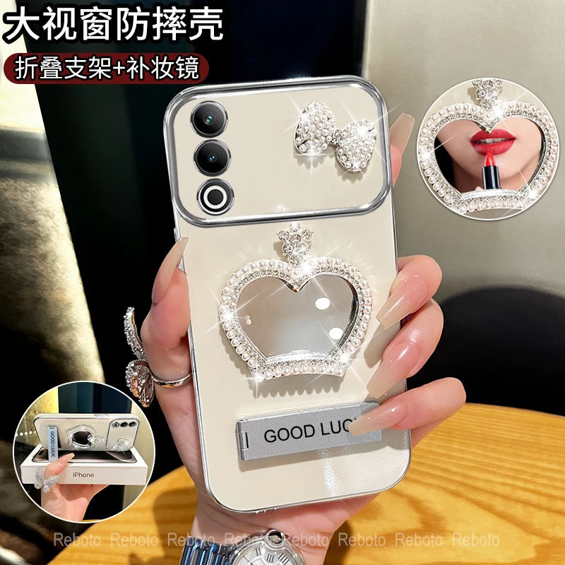 适用oppok12/k12plus皇冠补妆镜大视窗手机壳全包防摔奢华女款