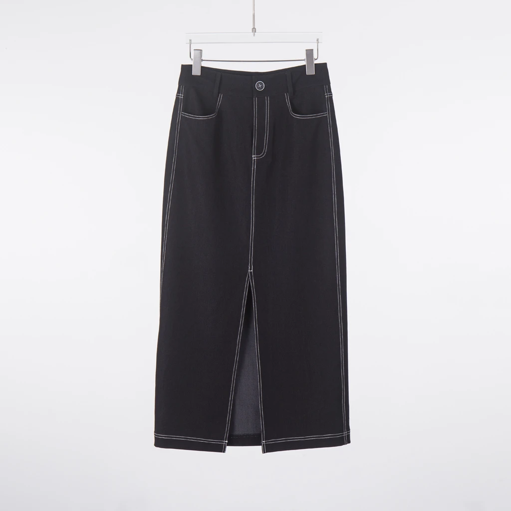 深圳Xu.q时尚车线装饰原创牛仔直筒半裙