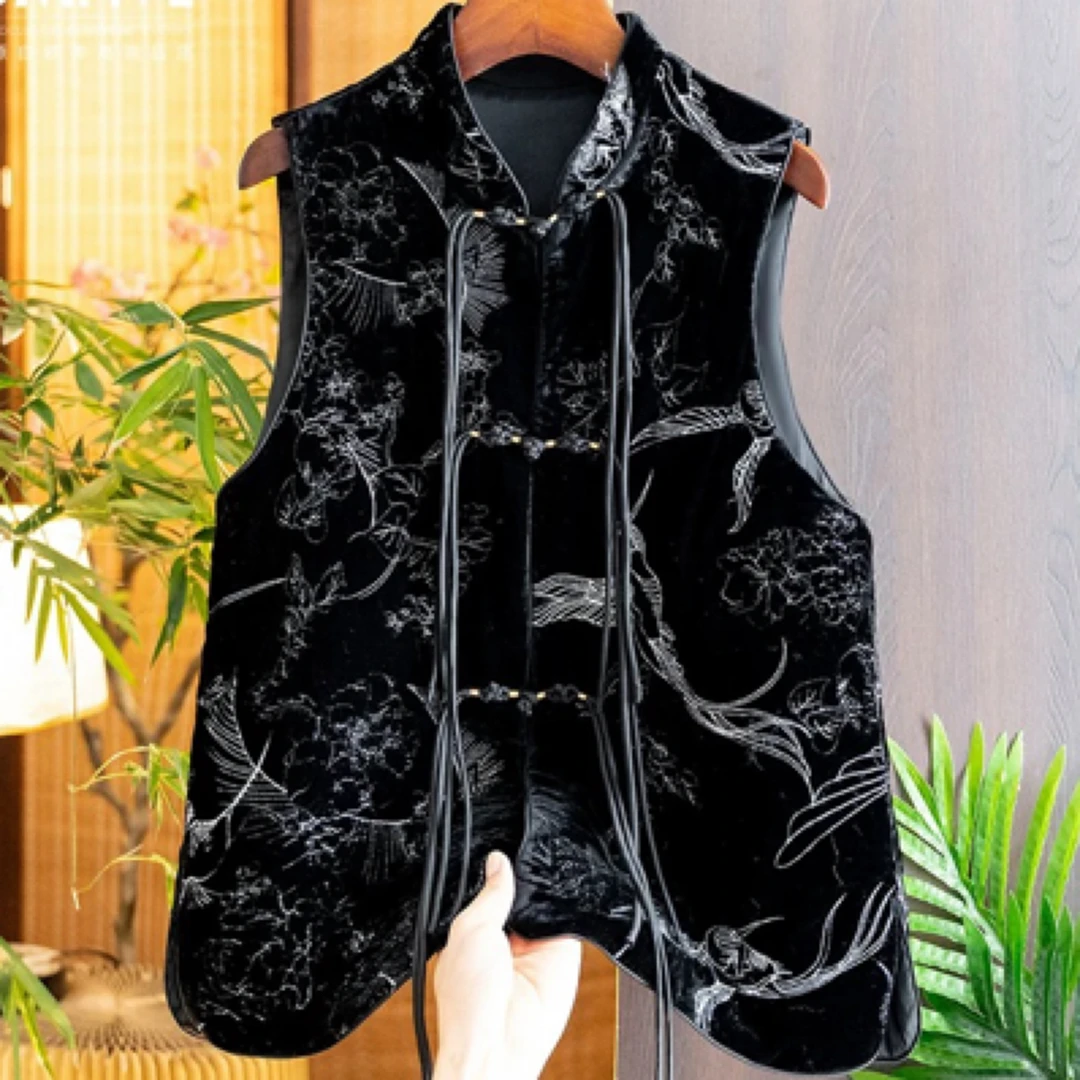 重磅福利-真丝丝绒流苏盘扣马甲