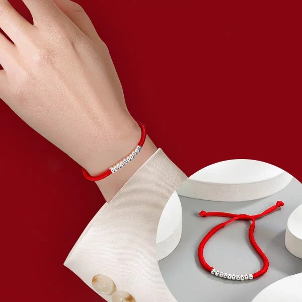 足银手链 十全十美手工编织红绳手链女款手绳小众学生绳编简约ins
