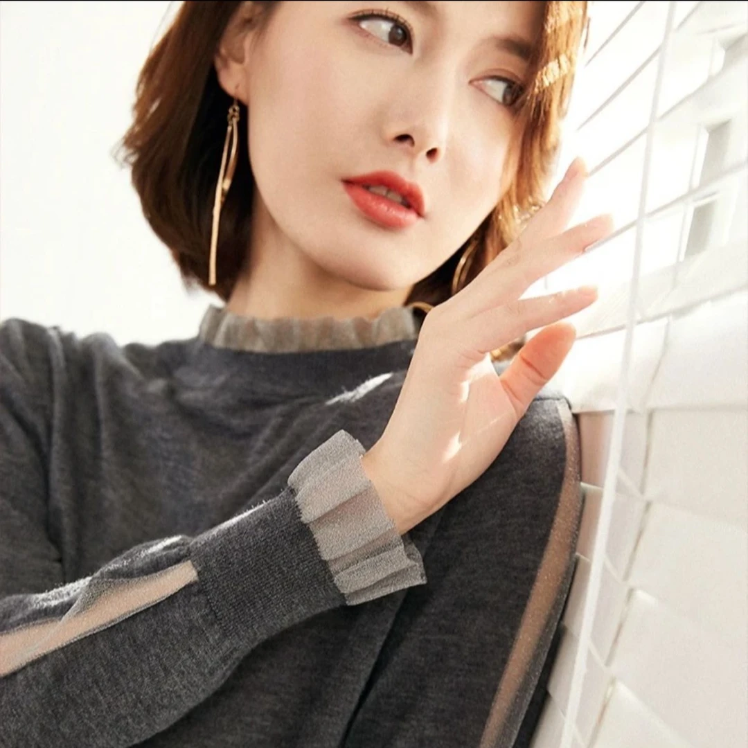 【沐恩】工厂时尚木耳边套头打底针织衫时尚大气百搭款显瘦长袖女装