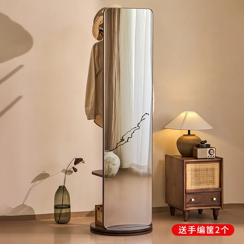 款实木全身镜落地镜子家用卧室玄关可旋转穿衣架子简易挂衣架一体