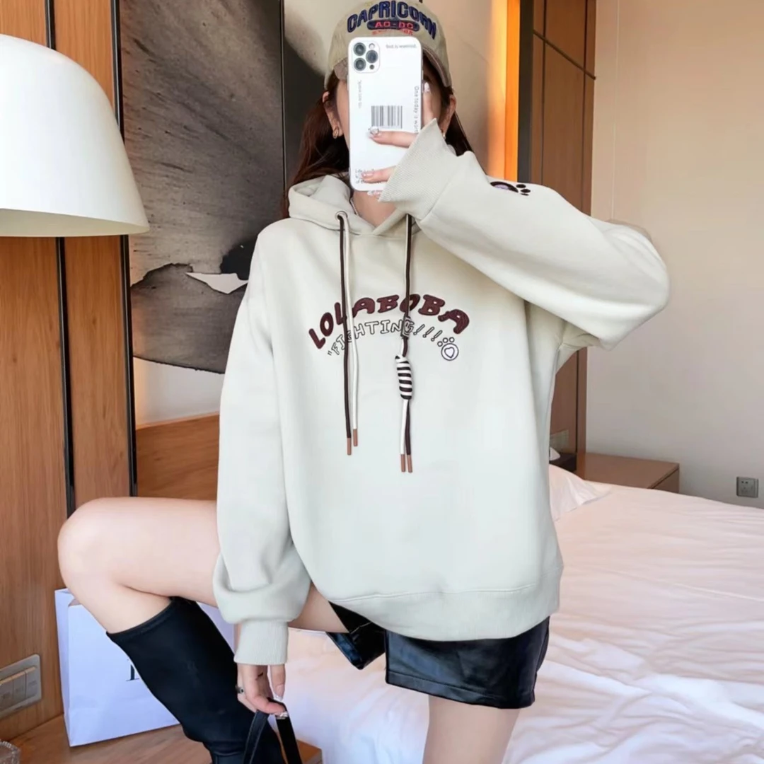 【晓敏穿搭】秋季新款重工刺绣字母熊掌双帽绳连帽卫衣百搭长袖上衣