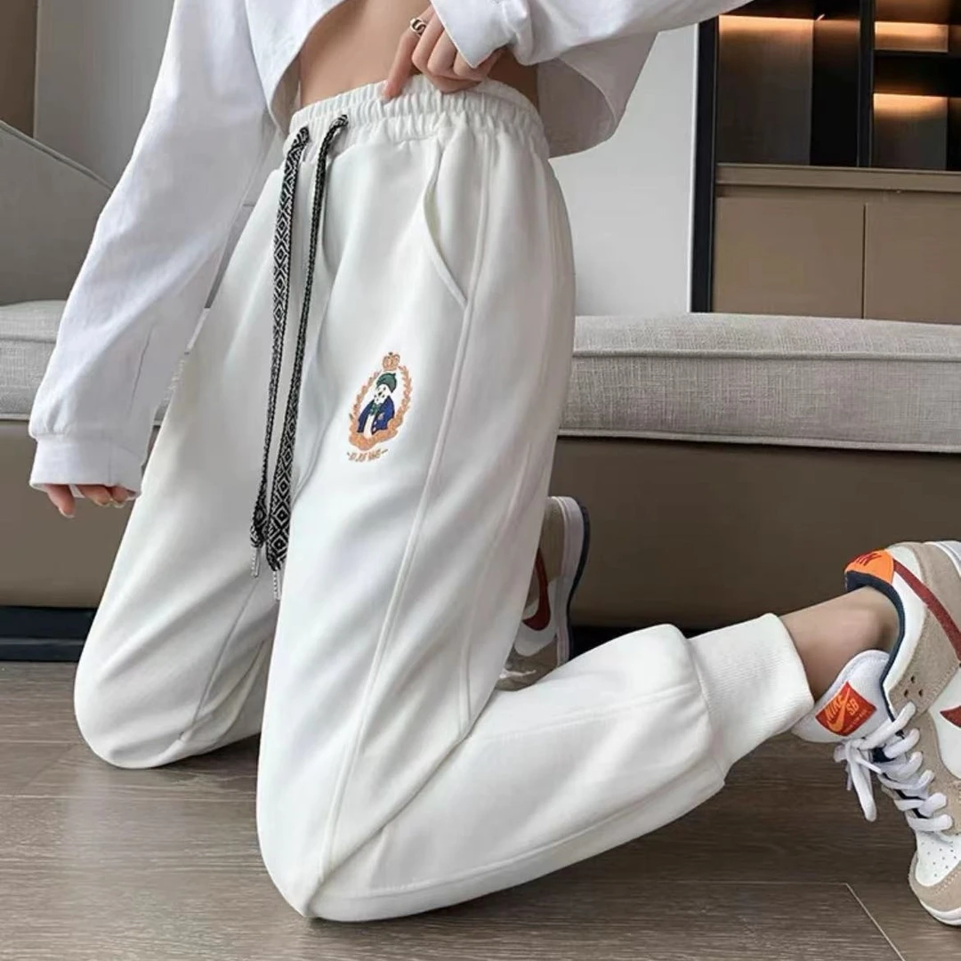 【晓敏穿搭】春秋新款刺绣小熊卫裤显瘦重工刺绣韩版哈伦束脚卫裤