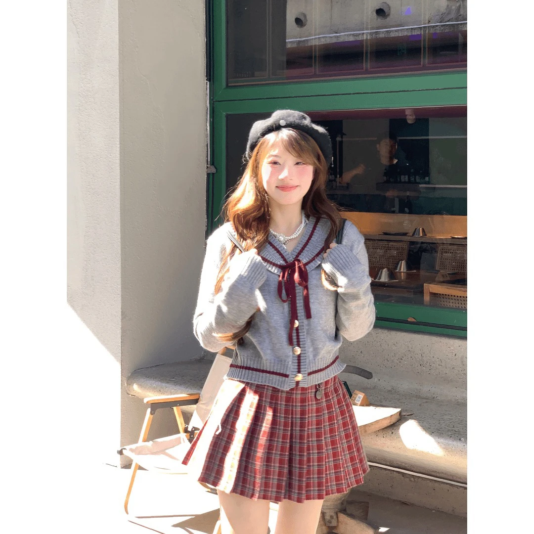 甜大王 复古减龄格纹半身裙女早秋高腰遮胯显瘦百褶短裙