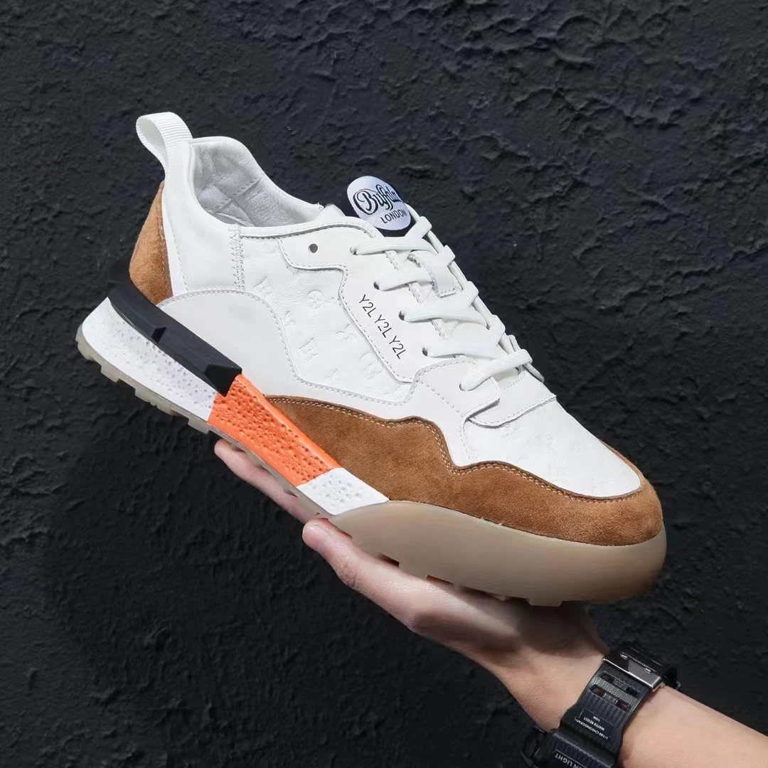 男士休闲鞋拼色潮流百搭潮鞋印花头层板鞋AZX33014