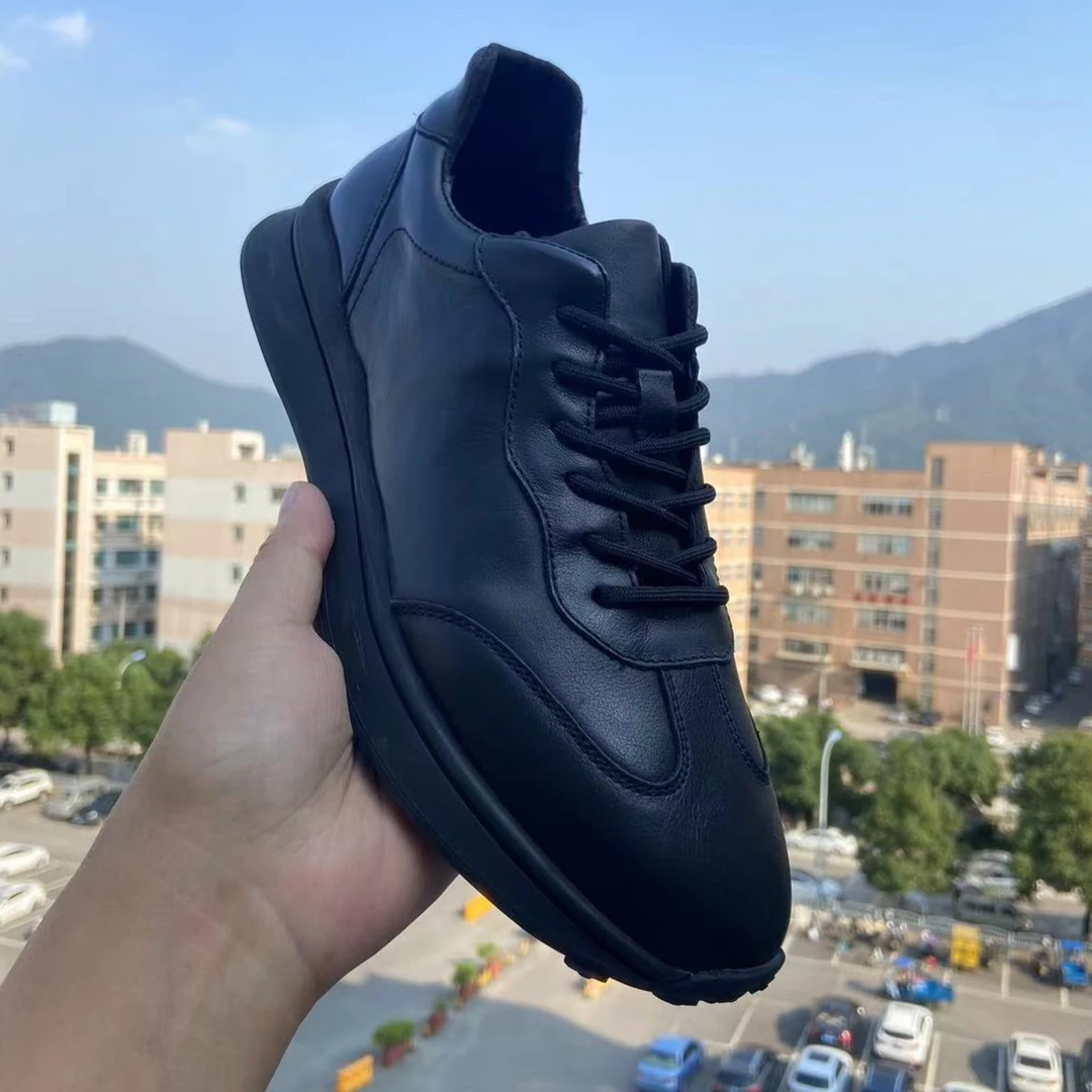 新款秋季厚底黑色耐磨防滑百搭系带潮流真皮休闲板鞋AZX33086