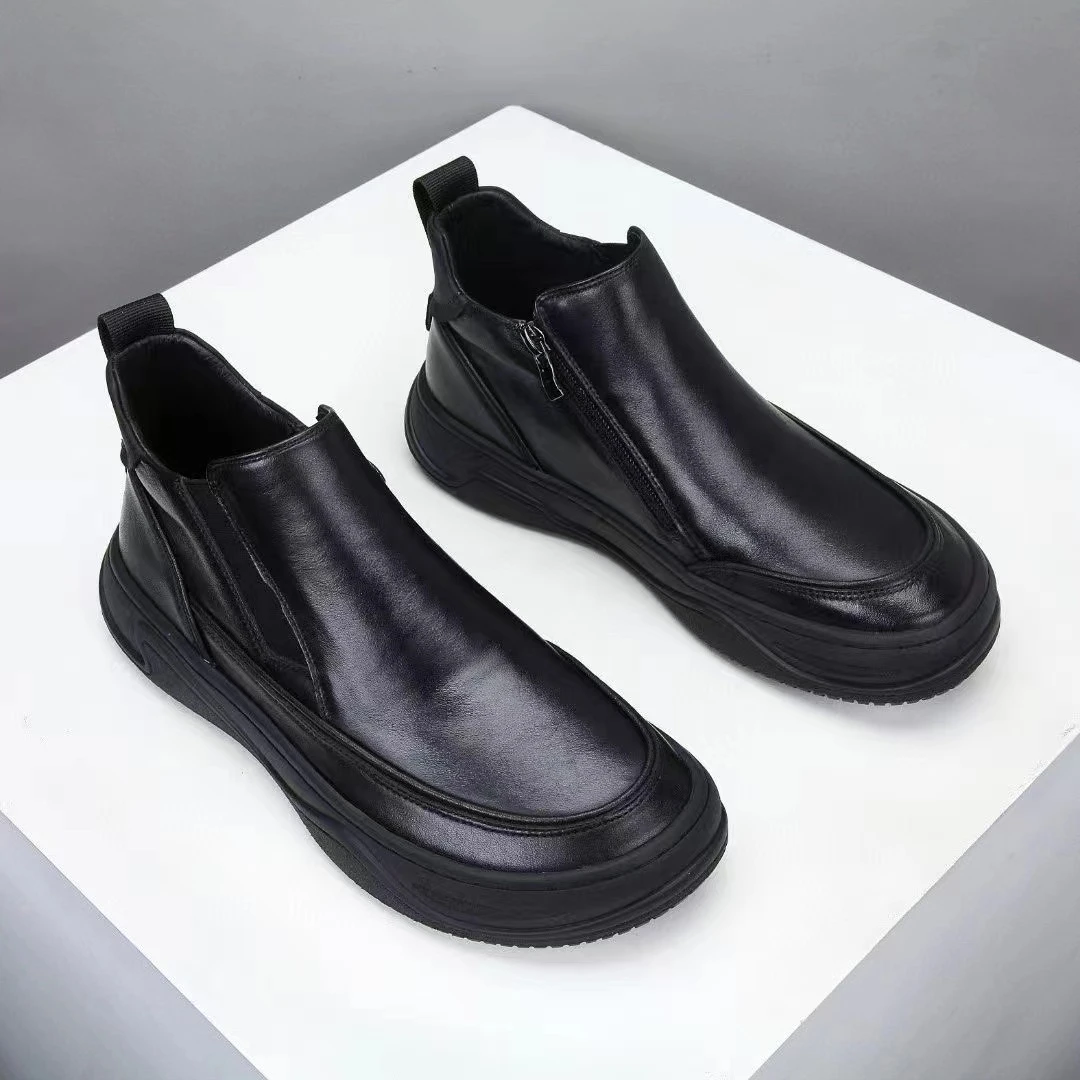 新款头层牛皮加绒真皮鞋男士高帮板鞋休闲鞋子AZX941