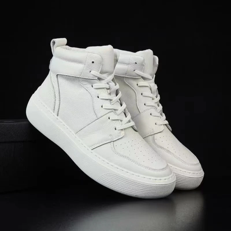 秋冬白色百搭时尚厚底韩版中帮真皮橡胶发泡底休闲皮鞋AXZ33910