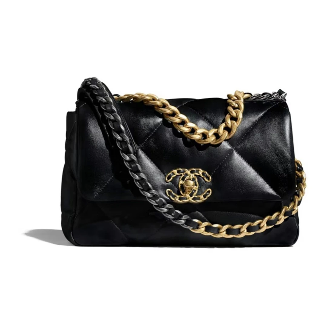 99新 Chanel/香奈儿 19Bag黑金小号/中号羊皮链条包 27开