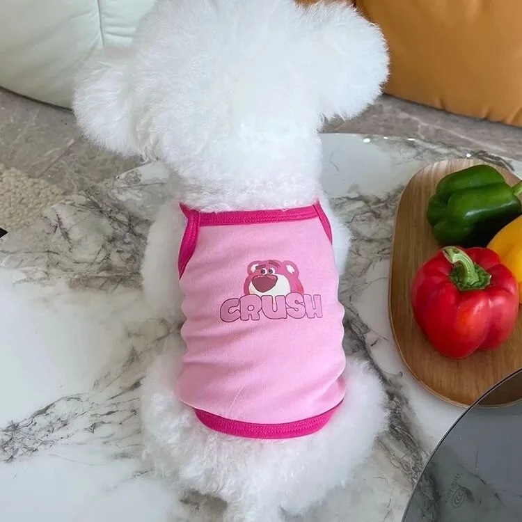 宠物衣服夏季薄款小熊印花吊带背心泰迪比熊狗狗猫咪空调房家居服