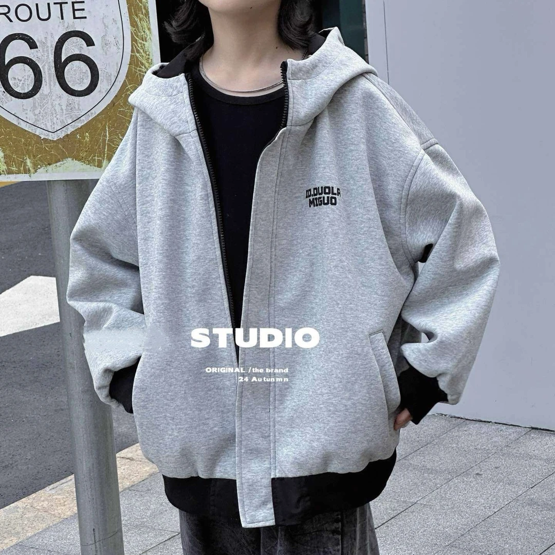 现货清，想好再拍！两面穿外套儿童春秋黑色连帽外套