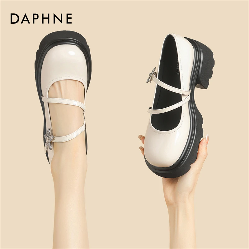 达芙妮可爱小个子增高小皮鞋2025新款百搭复古英伦风粗跟玛丽珍鞋