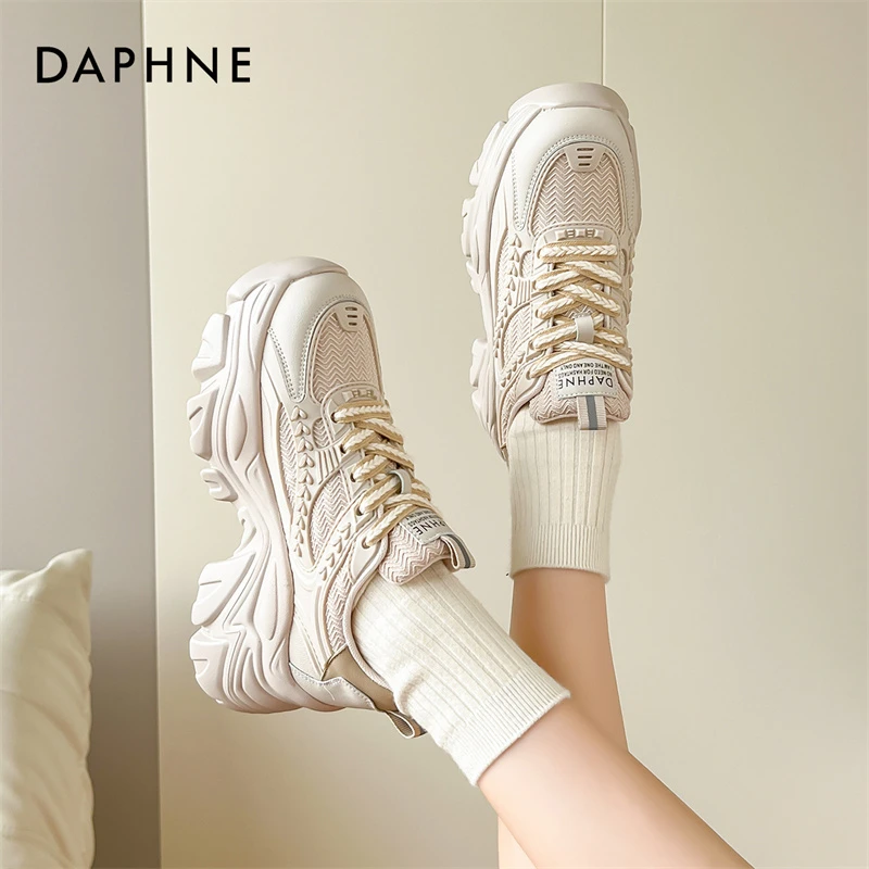 达芙妮爆款老爹鞋2025夏季新款休闲运动厚底时尚网面百搭麦穗系带