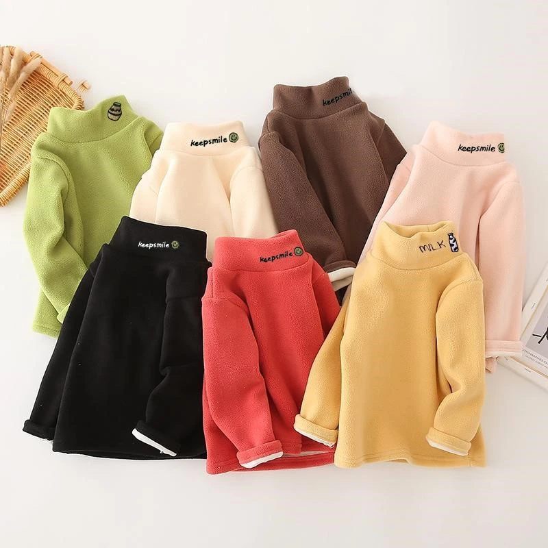 儿童春秋加绒加厚卫衣宝宝加棉打底男女宝宝半高领保暖上衣小童
