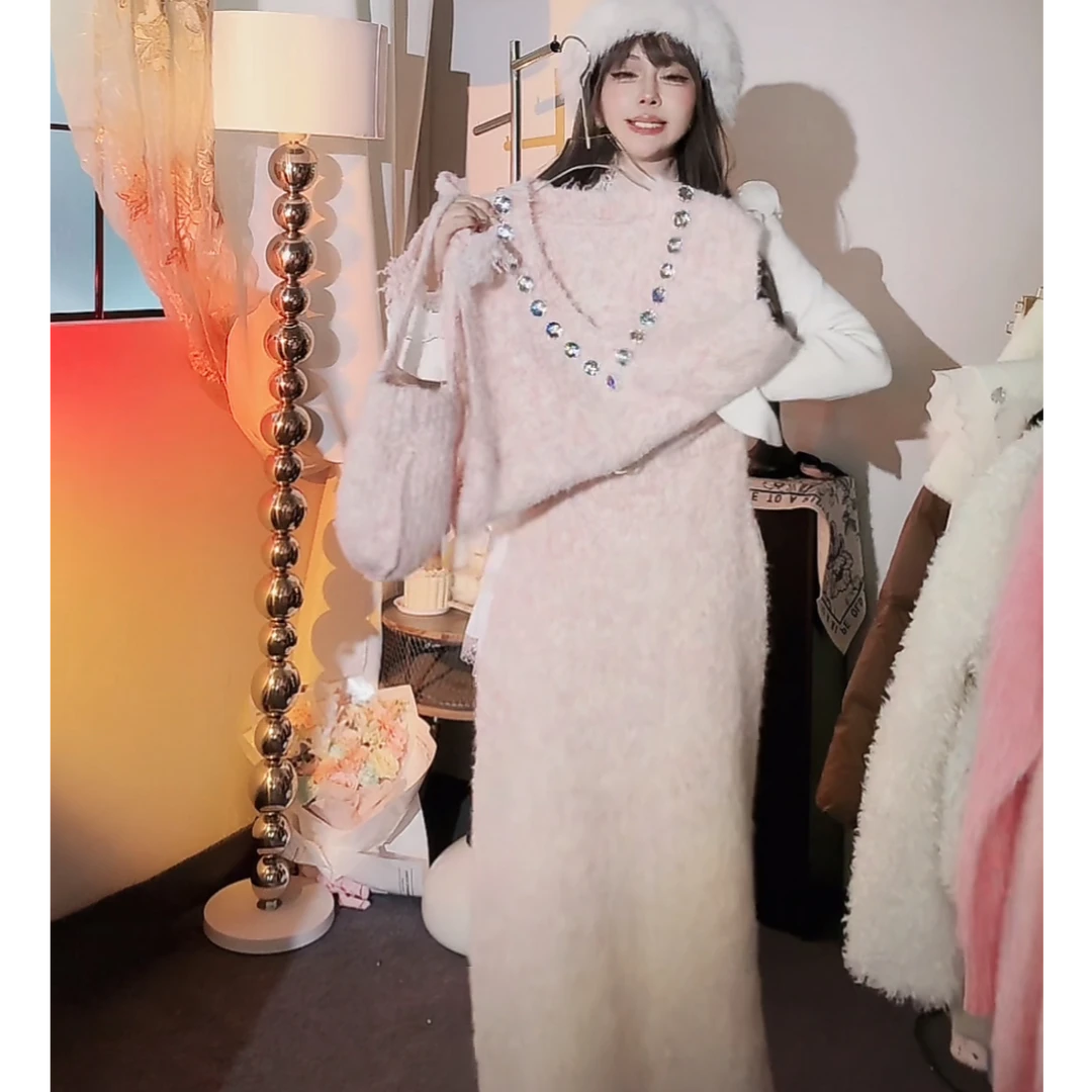 【崔】A0002韩版慵懒风温柔感针织毛衣套装软糯舒适三件套