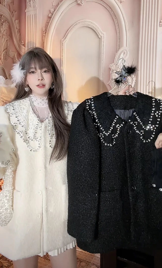 【崔】W0144秋冬新款名媛风蕾丝拼接外套法式气质百搭上衣