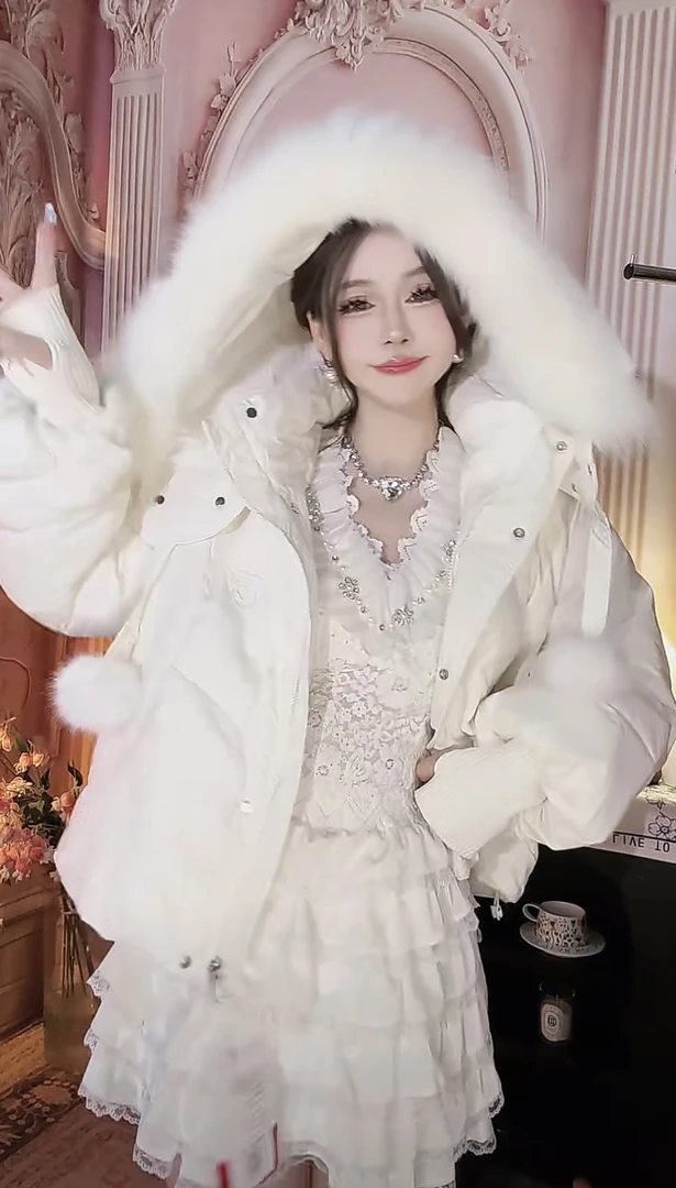 【崔】W0060毛领连帽粉厚款加厚S标保暖外套时尚