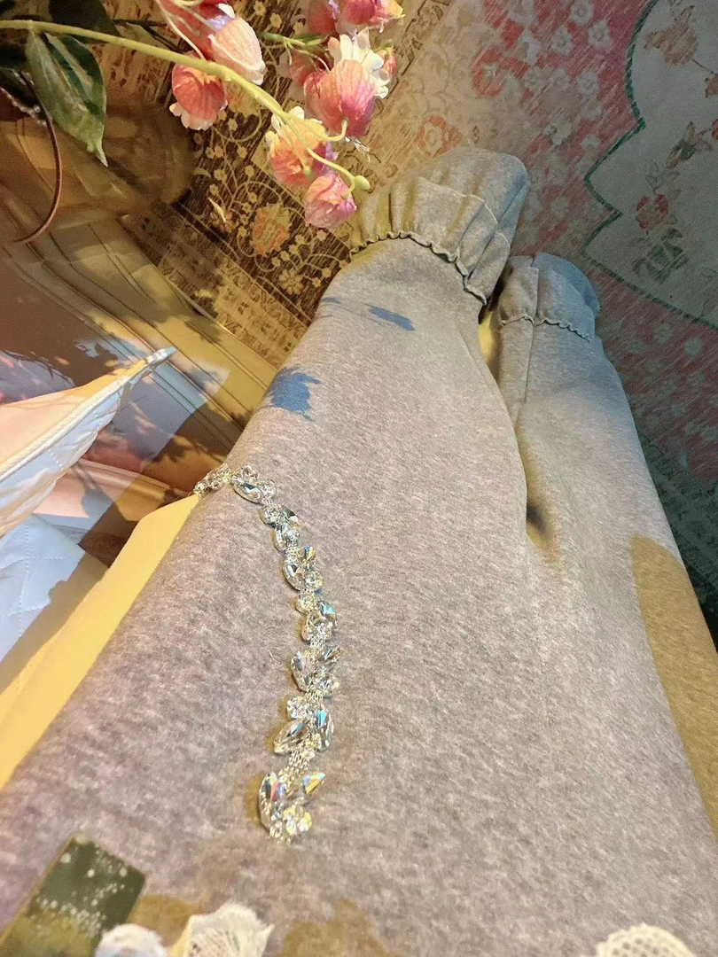 【崔】K0049双瓣花边荷叶边喇叭裤女松紧带秋冬韩版休闲裤