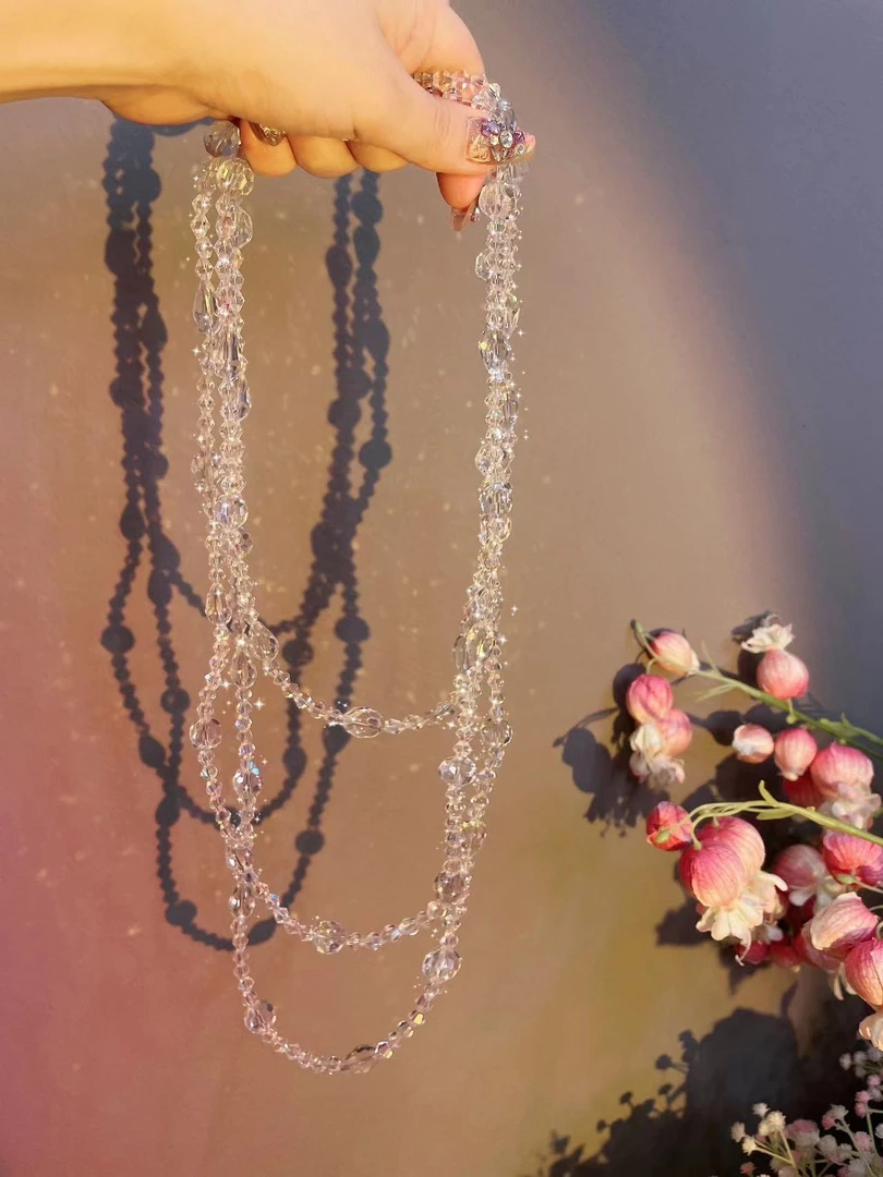 【崔】玻璃牵引 亮闪闪大小晶晶腰链00351气质网红山茶花腰链蓝色