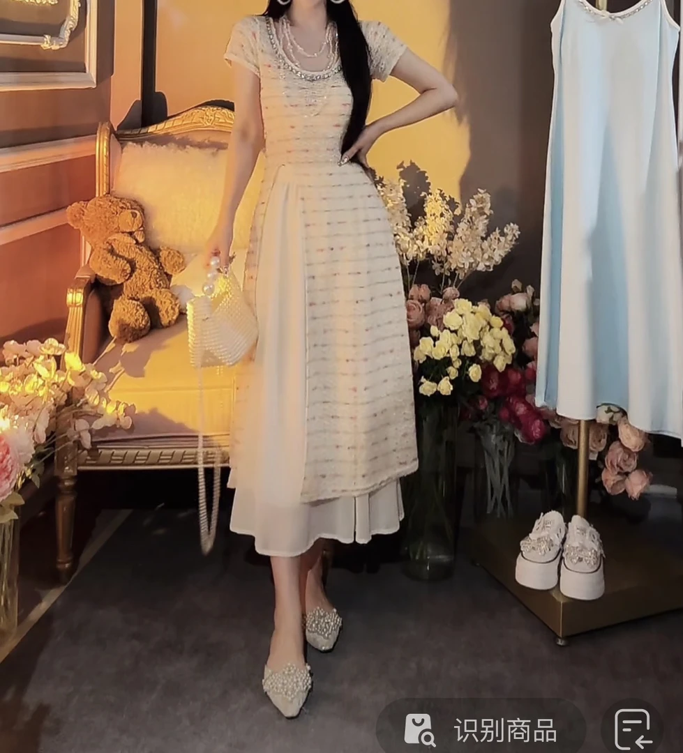 【崔】彩色点缀半身裙 温柔显瘦 时尚长款气质收腰优雅裙子24312