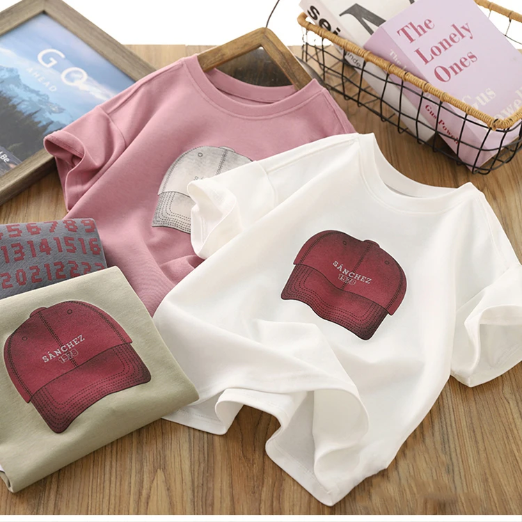 儿童白t恤夏季百搭半袖圆领印花上衣中大童潮流休闲时尚洋气短袖