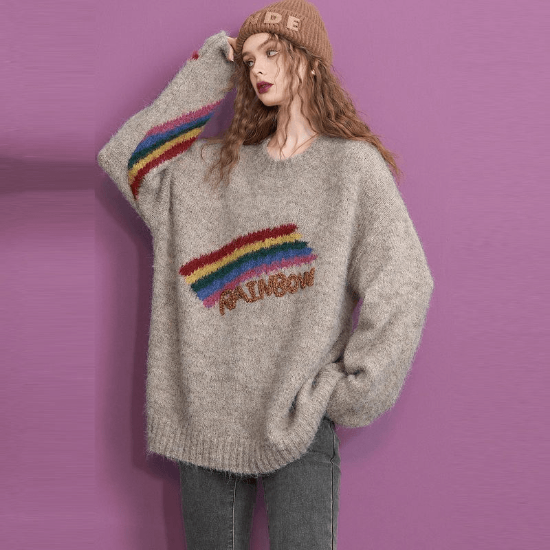 加厚CACHE CACHE 宽松圆领套头毛衣女冬季新款字母刺绣设计感上衣