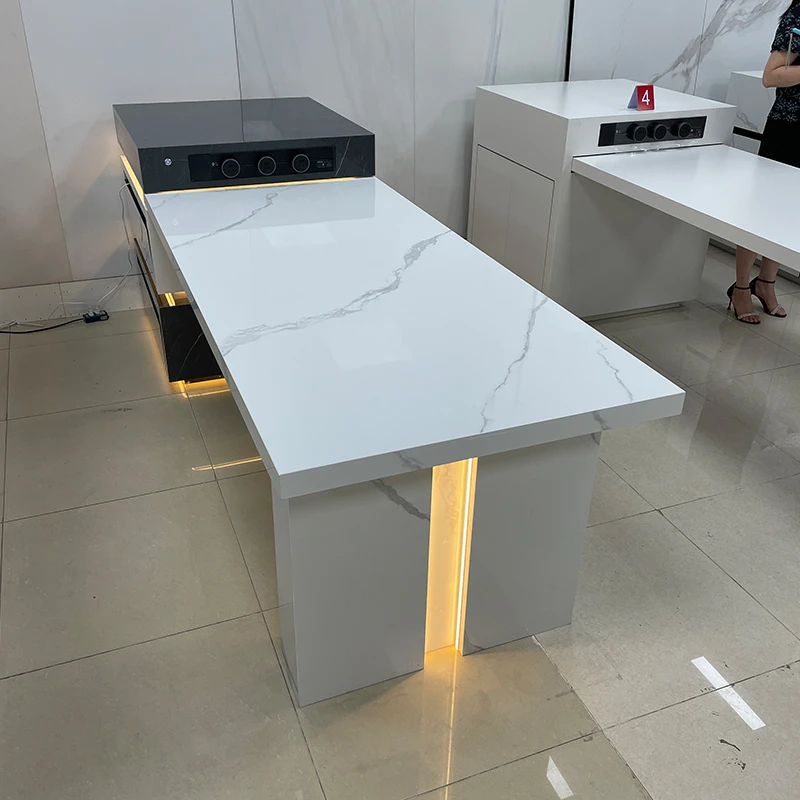 高级定制岩板岛台餐桌一体家用小户型可伸缩开放式厨房吧台中岛台