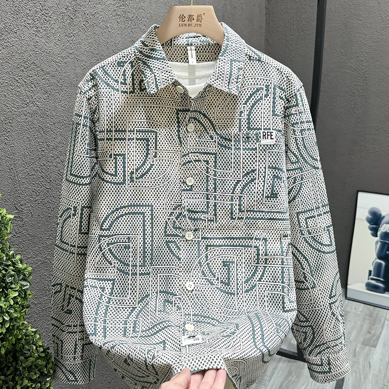 专柜高级感复古纹理痞帅长袖衬衫男装新款休闲百搭韩版衬衣外套男