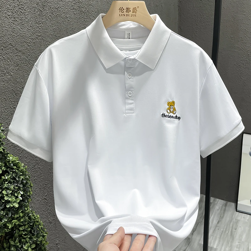 2024夏季新时尚刺绣身短袖POLO衫轻奢韩版修身翻领短袖T恤男帅气
