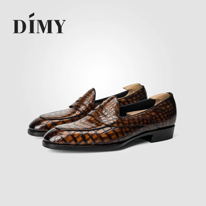 Dimy男士圆弧琴底手工沿条双缝线鳄鱼皮鞋男士乐福鞋B159