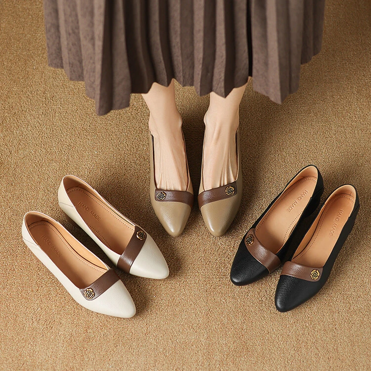 【手工真皮女鞋】羊皮+牛皮垫/3cm跟高百搭气质款软底秋季单鞋