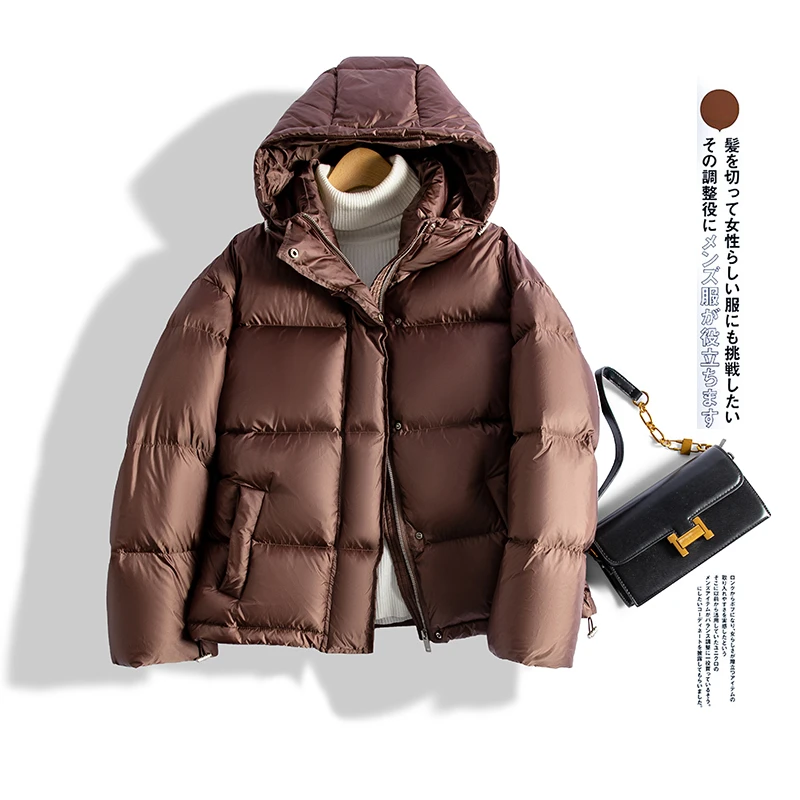 白鸭绒冬季新款羽绒服女连帽宽松加厚保暖防风休闲百搭大码外套