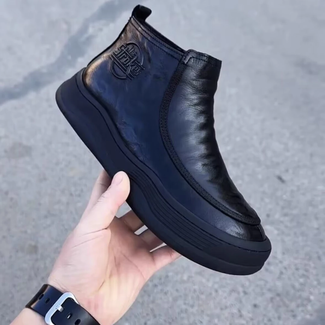 马丁靴男英伦风高筒皮鞋男鞋2023秋季新款中筒皮靴子男潮冬季棉鞋