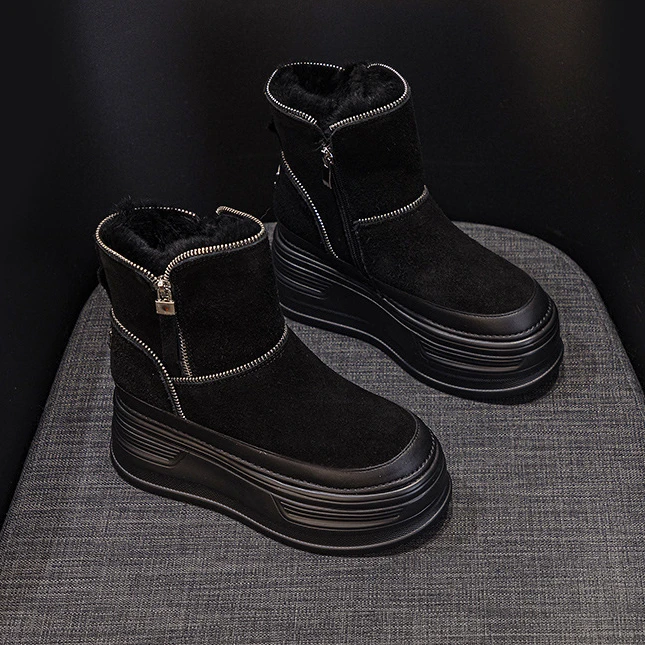 雪地靴女2024冬季新款厚底内增高小个子短靴防寒加绒休闲保暖女靴