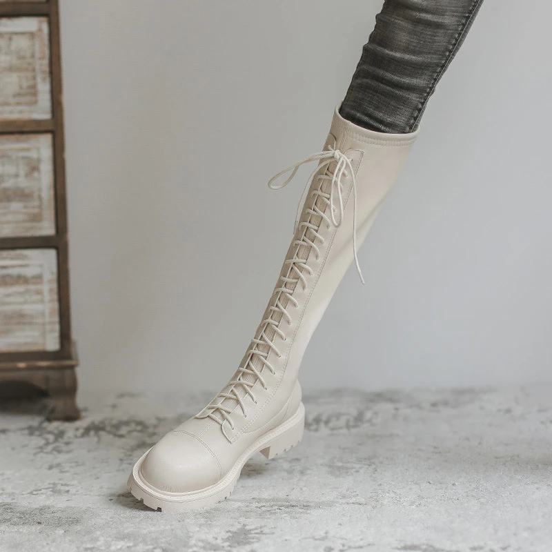 长筒靴2024新款不过膝网红瘦瘦马丁靴高筒靴女厚底百搭英伦骑士靴