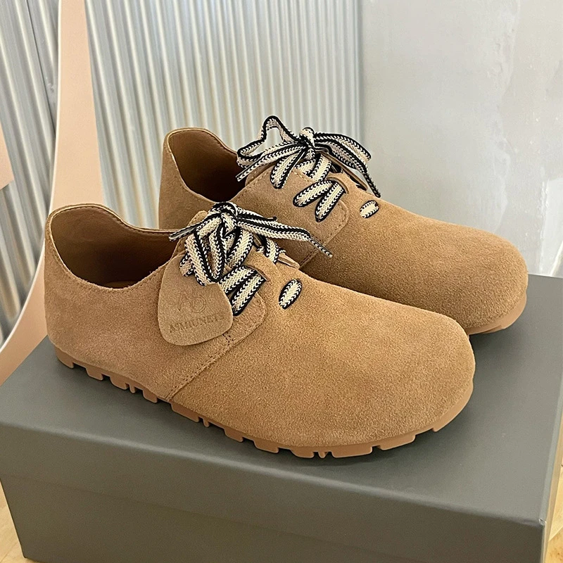 网红同款真皮枕头吐司鞋女2024新款复古平底泡芙勃肯鞋时尚单鞋子