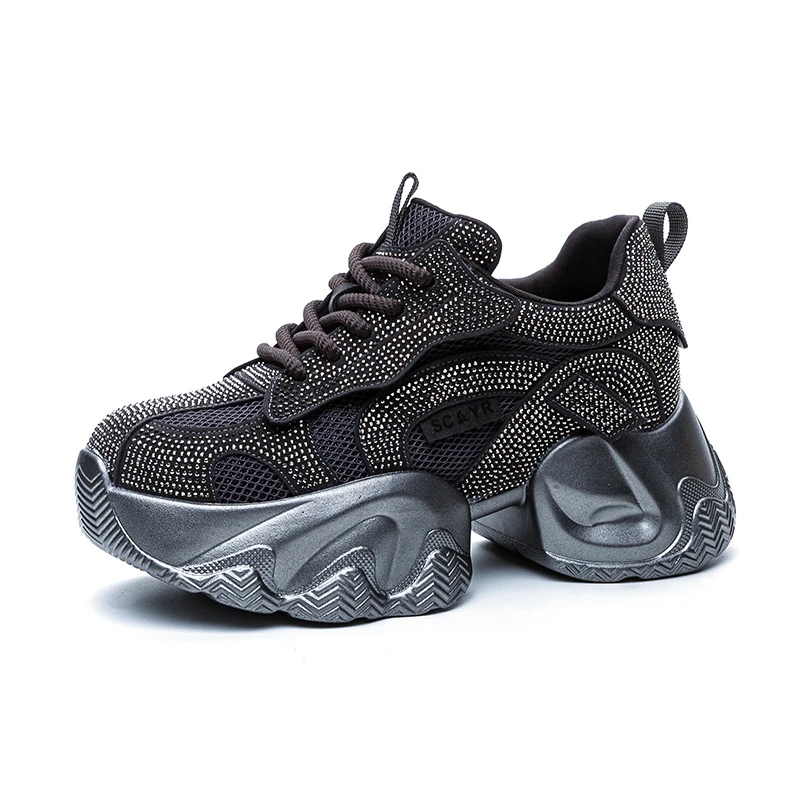 网红款水钻老爹鞋女2024新厚底内增高休闲时尚百搭运动休闲鞋女鞋