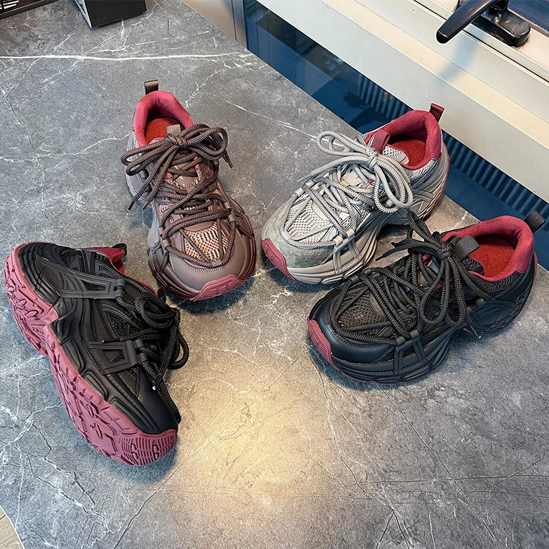 吸膜底真皮老爹鞋女2024冬季新款复古运动鞋女百搭厚底增高休闲鞋